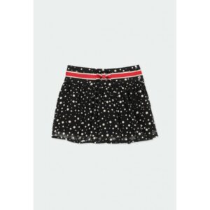 BOBOLI polka dot gauze clos skirt with decorative with bow  black 721189