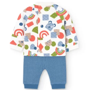 set of sweatshirt and trousers for baby boy with animal print